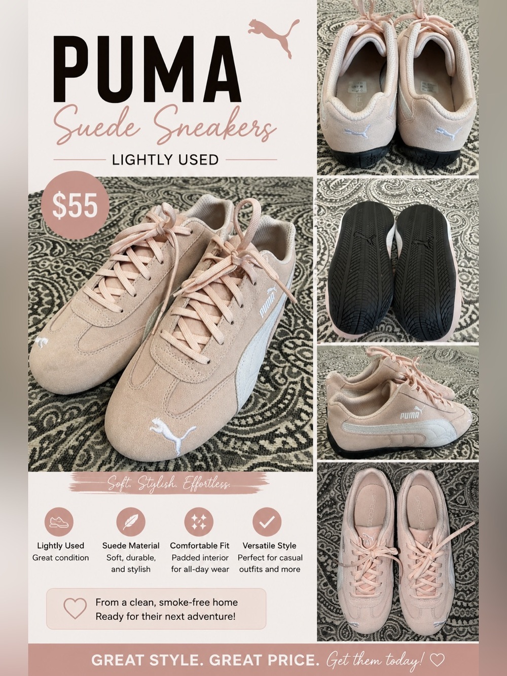Puma Women’s Suede Sneakers in Blush